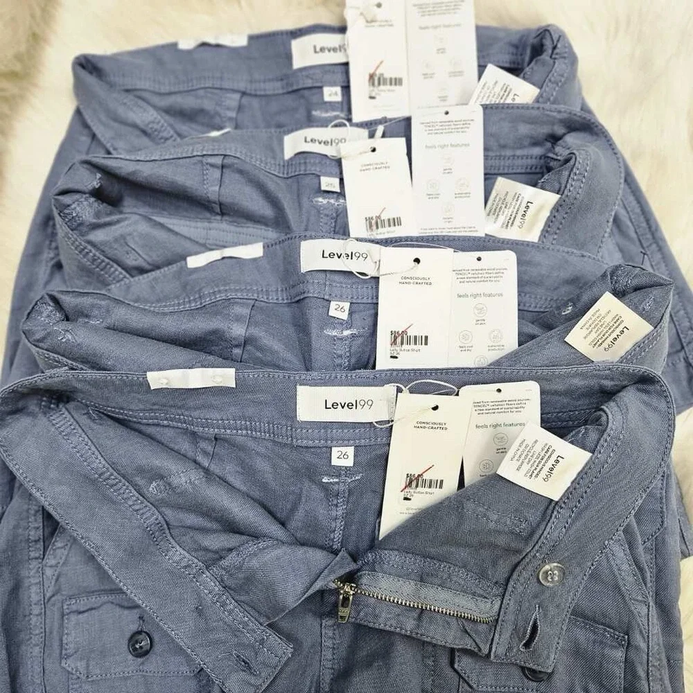 NWT $90 Level 99 Brand Cargo Shorts - blue/gray steel‎ blueTencel eco size 25 26